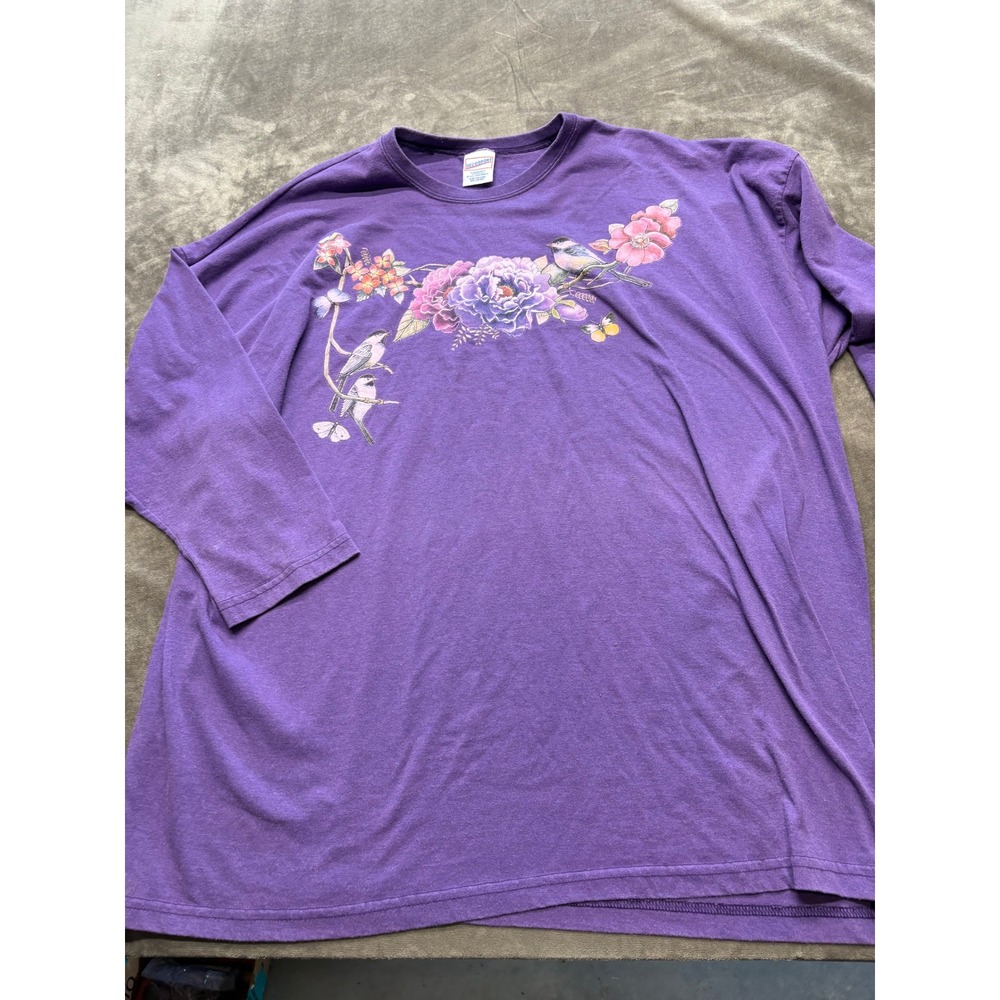 DecoSport Purple Long‎ Sleeve TShirt Birds Flowers Graphic Print Plus Size